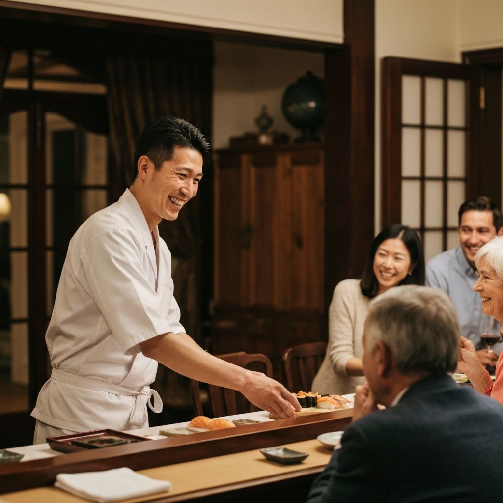 寿司職人がお客様に寿司を提供する様子